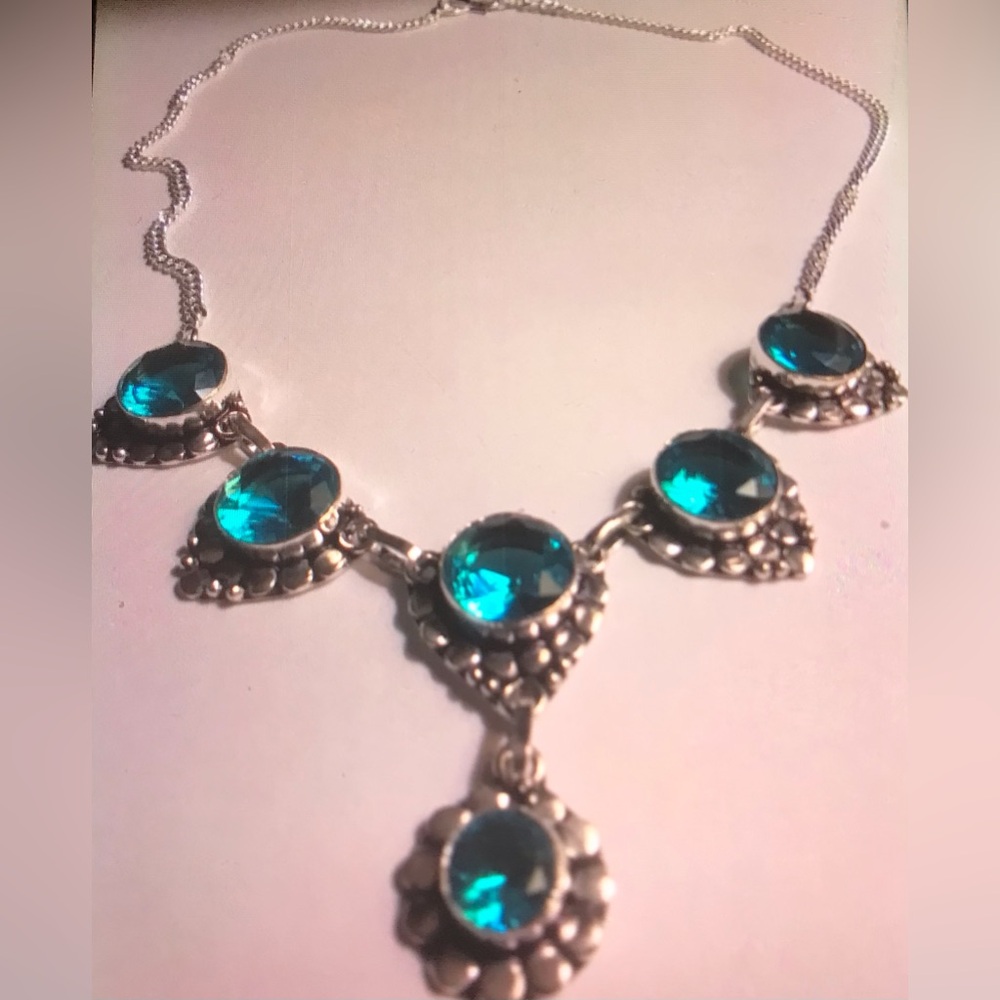 Blue Topaz Stamped 925 Sterling Silver Necklace